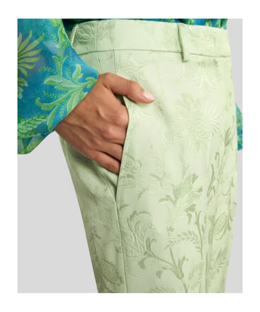Etro Jacquard Bootcut Trousers With Floral Motif In Green