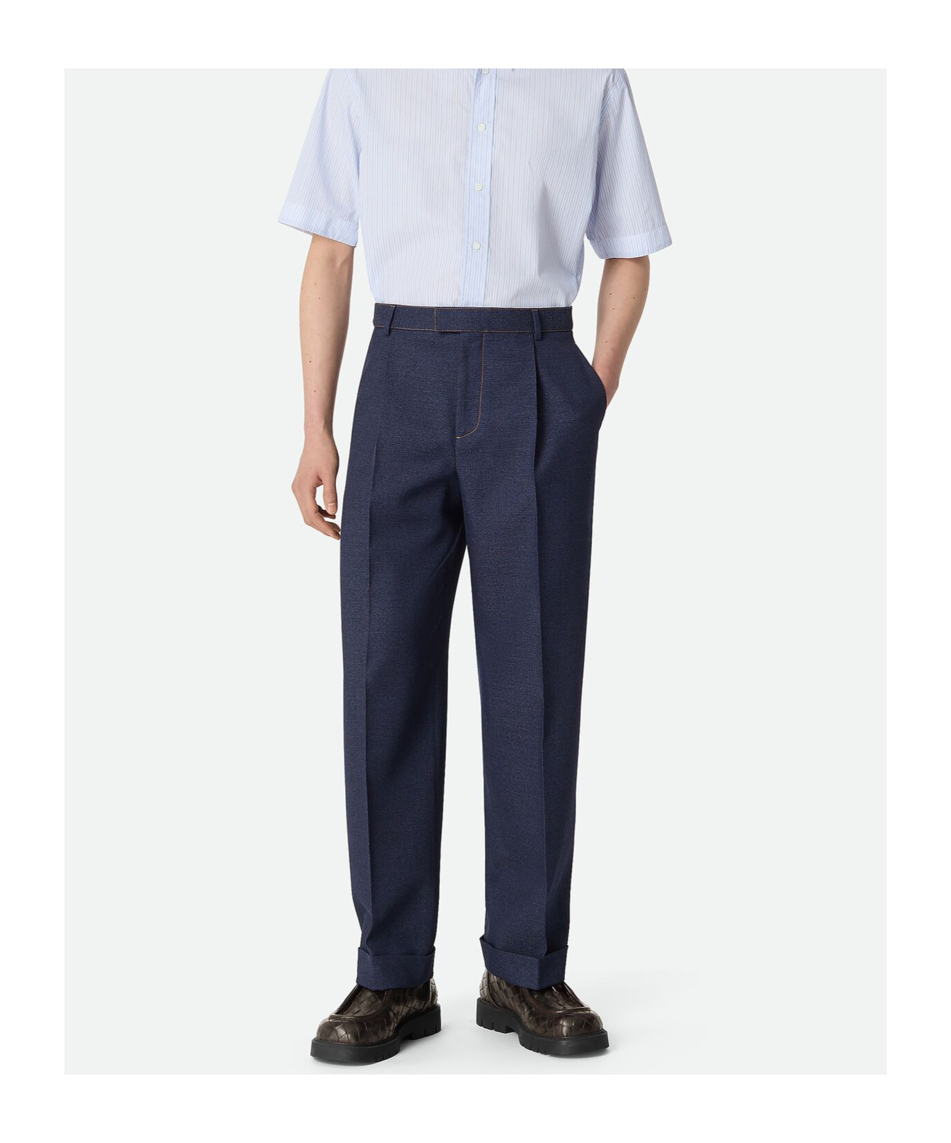 Bottega Veneta Tailored Long Trousers With Side Pockets And Zip Fastening In Blue
