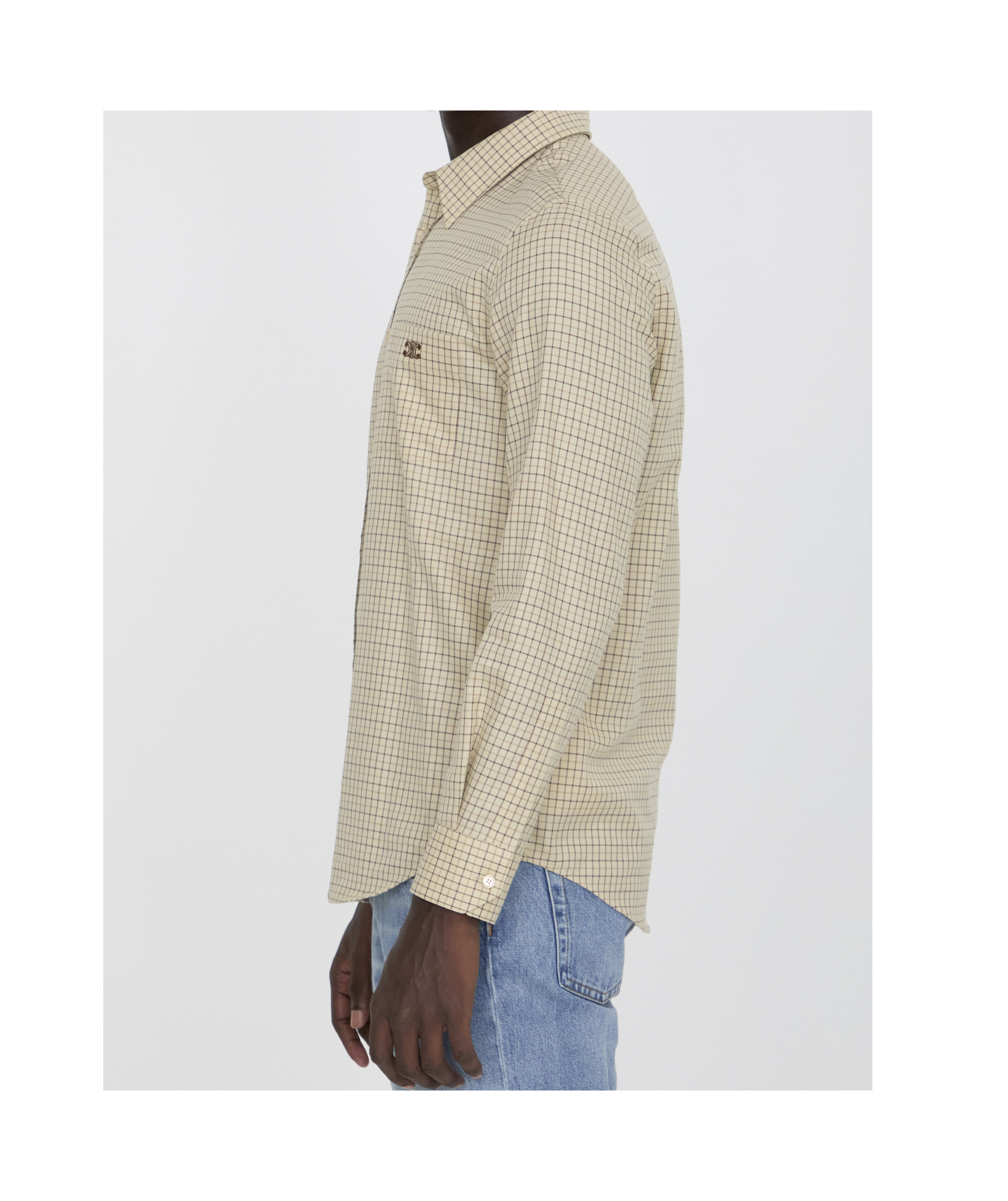 Celine Logo-embroidered Checked Cotton Shirt Men In Nude