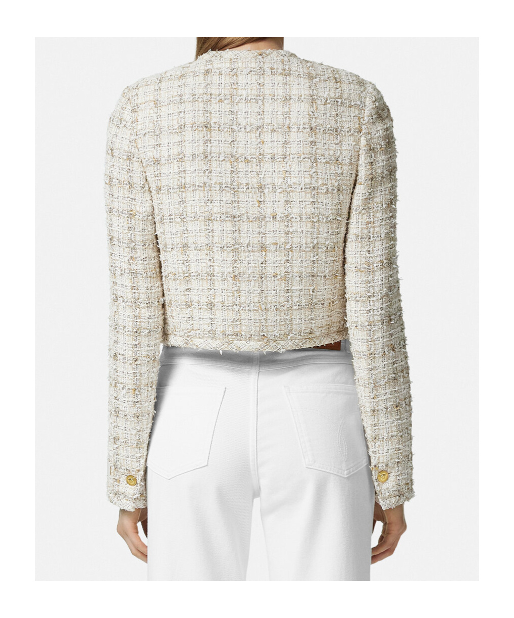 Versace Tweed Cardigan Jacket In White