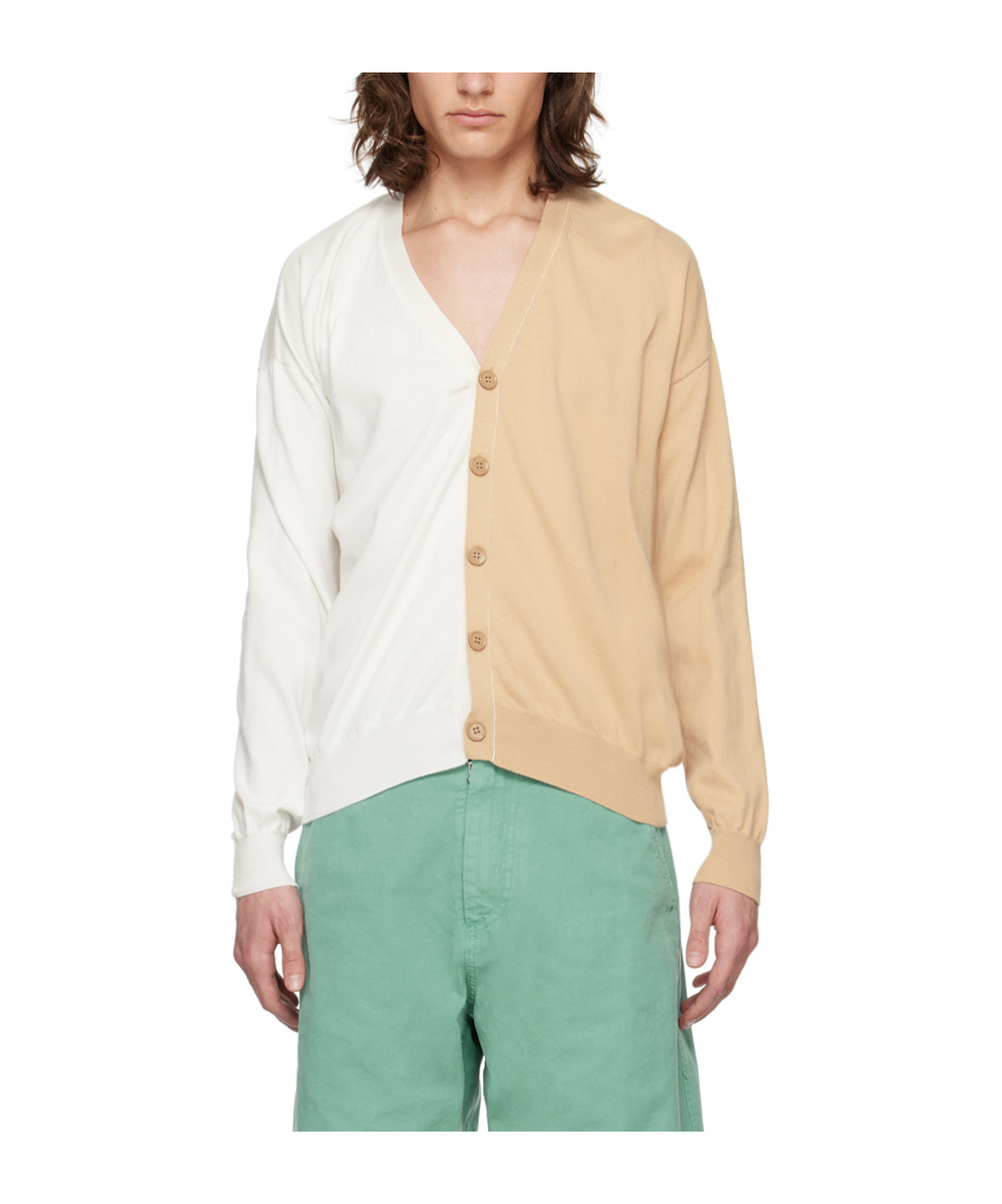 Mm6 Maison Margiela Spliced Long-sleeved Knitted Cardigan In Multicolor