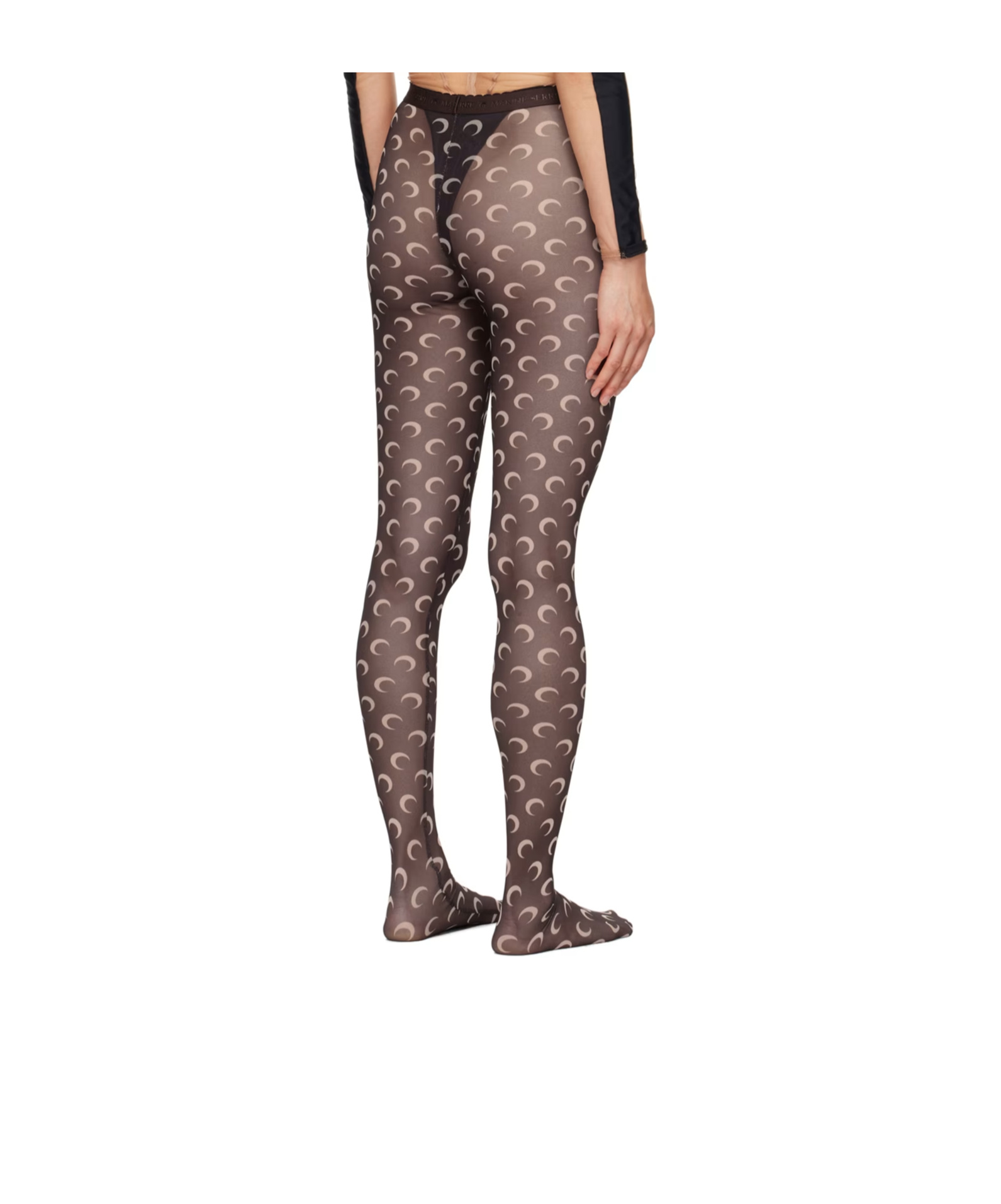 Marine Serre Brown Moon Print Mesh Tights In Brown