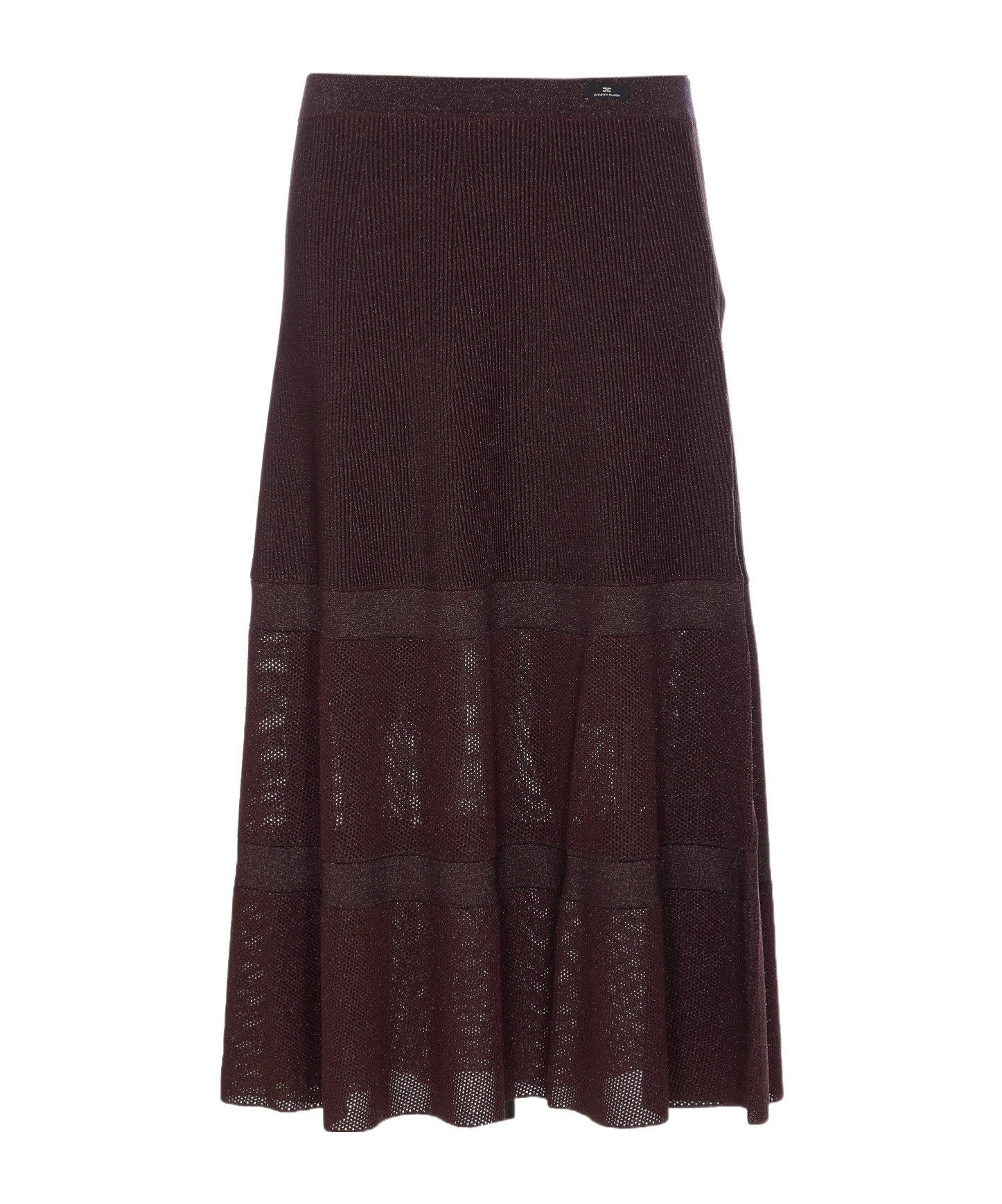 Elisabetta Franchi Ribbed Texture Midi Skirt With Sheer Panels In Black