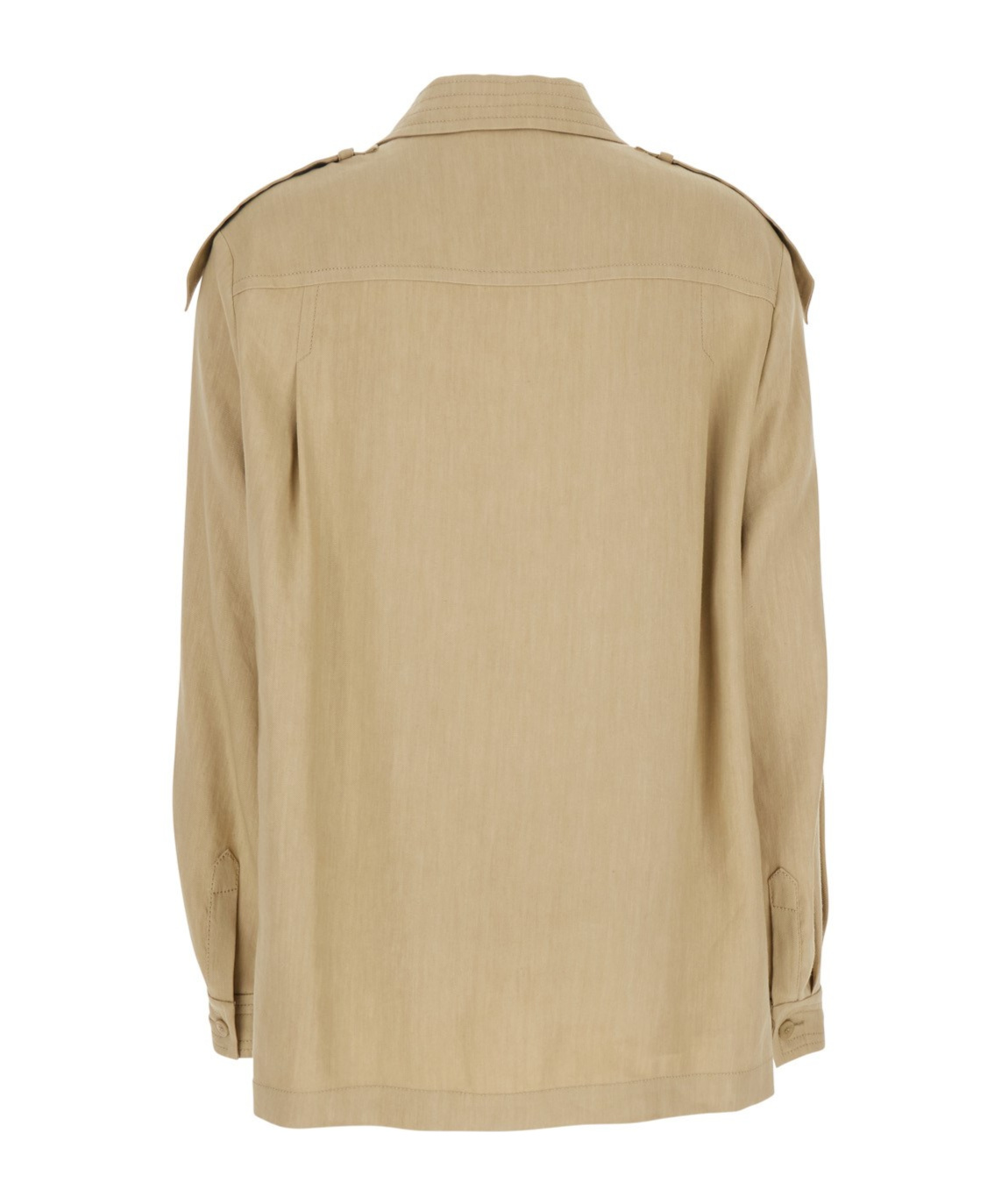 Alberta Ferretti Beige Jacket With Classic Collar And Epaulettes In Linen Blend Stretch Woman In Nude