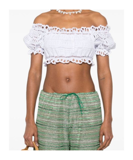 Ermanno Scervino Lace Cotton Cropped Top With Off-the-shoulder Design