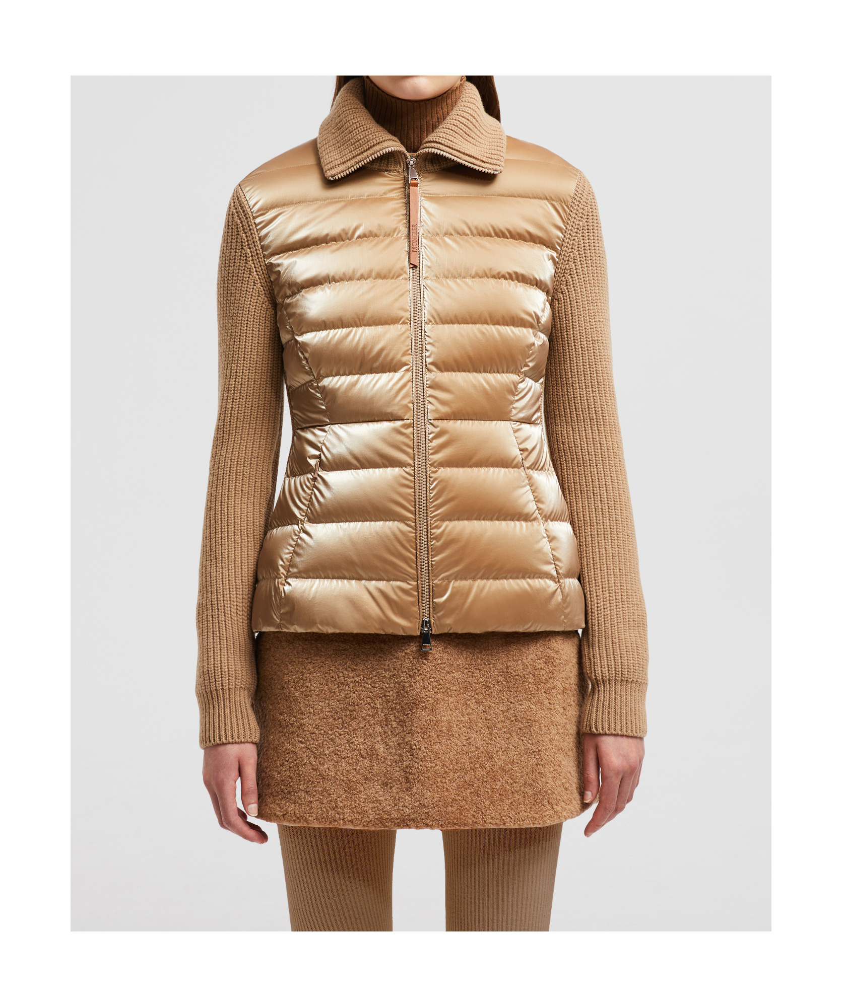 Moncler Padded-panel Wool Cardigan In Nude