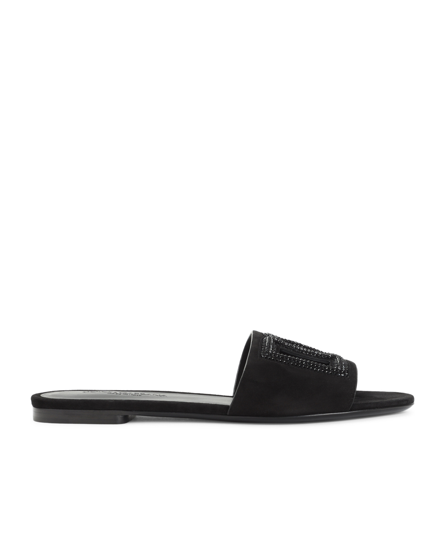 Dolce & Gabbana Black Goat Leather Slides With Signature Dg Logo In Black