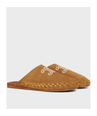 Celine Marlou Triomphe Mule In Suede Calfskin In Brown