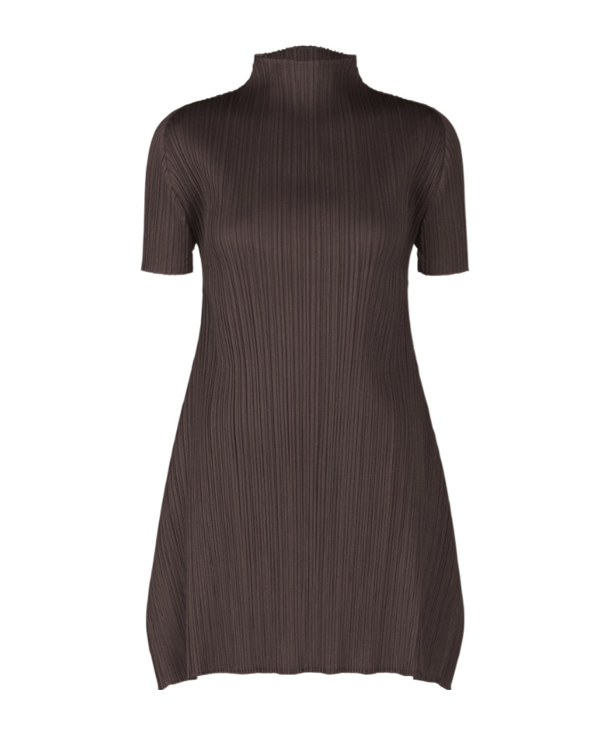 Issey Miyake Smocked Dress In Brown