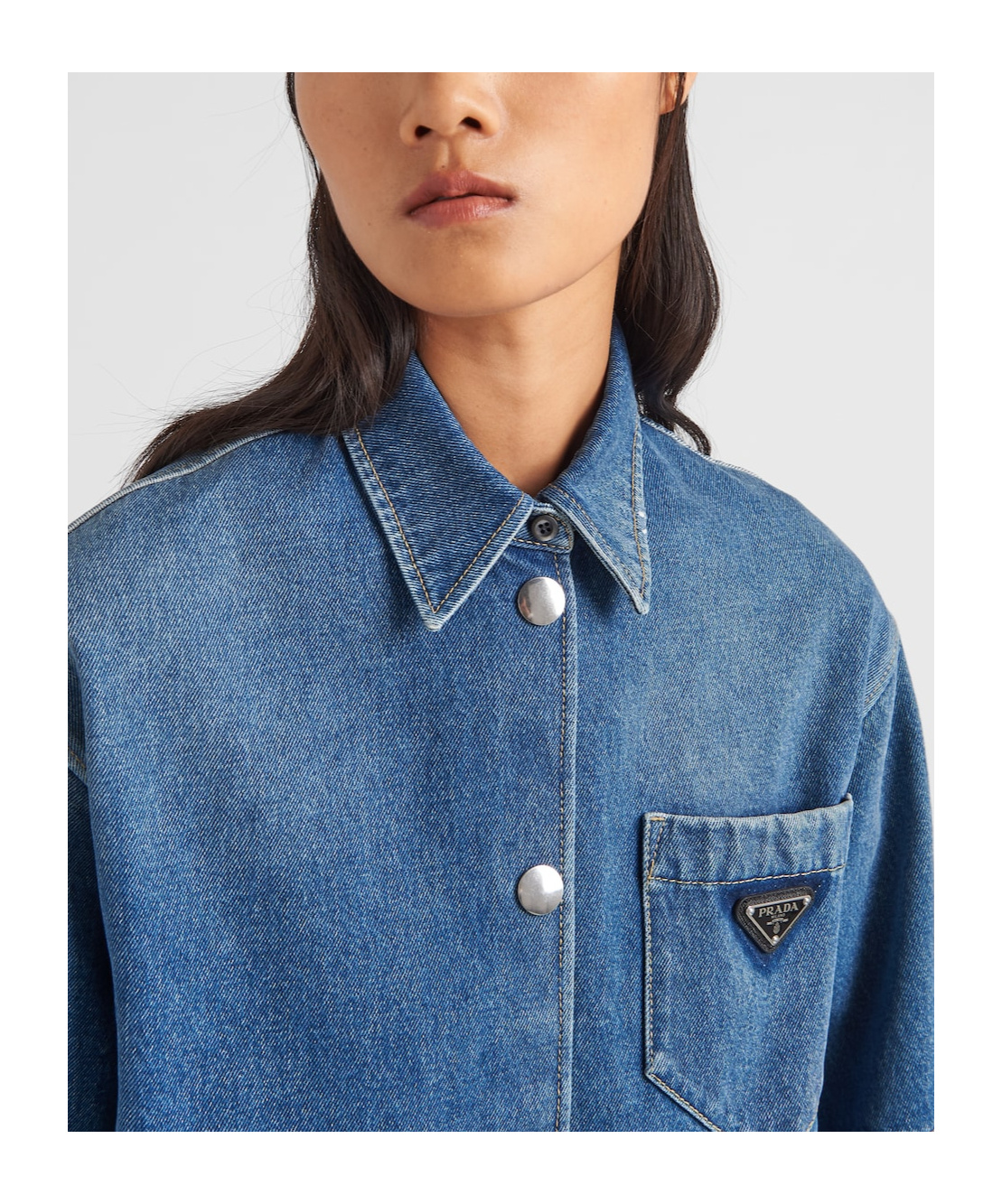 Shop Prada Triangle-logo Denim Shirt In Blue