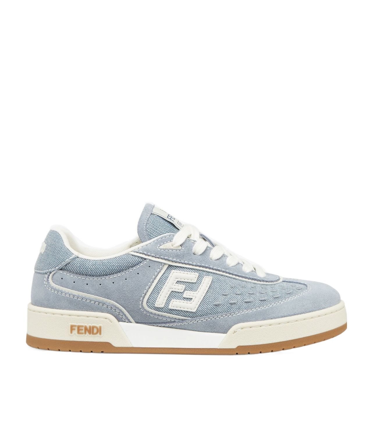 FENDI LIGHT BLUE DENIM FABRIC AND SUEDE LOW TOPS
