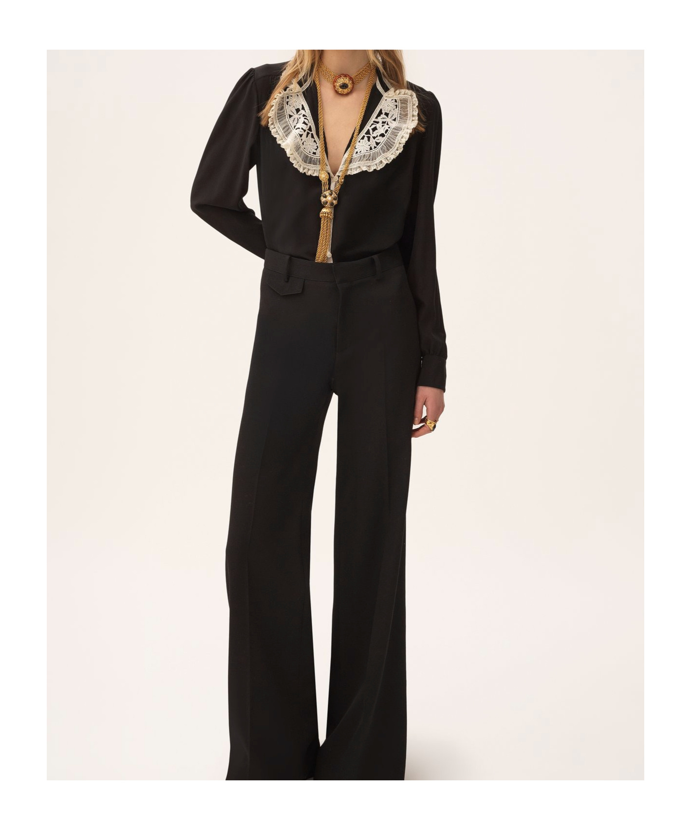 Chloé Blouse With Lace Collar And Puff Shoulders In Black