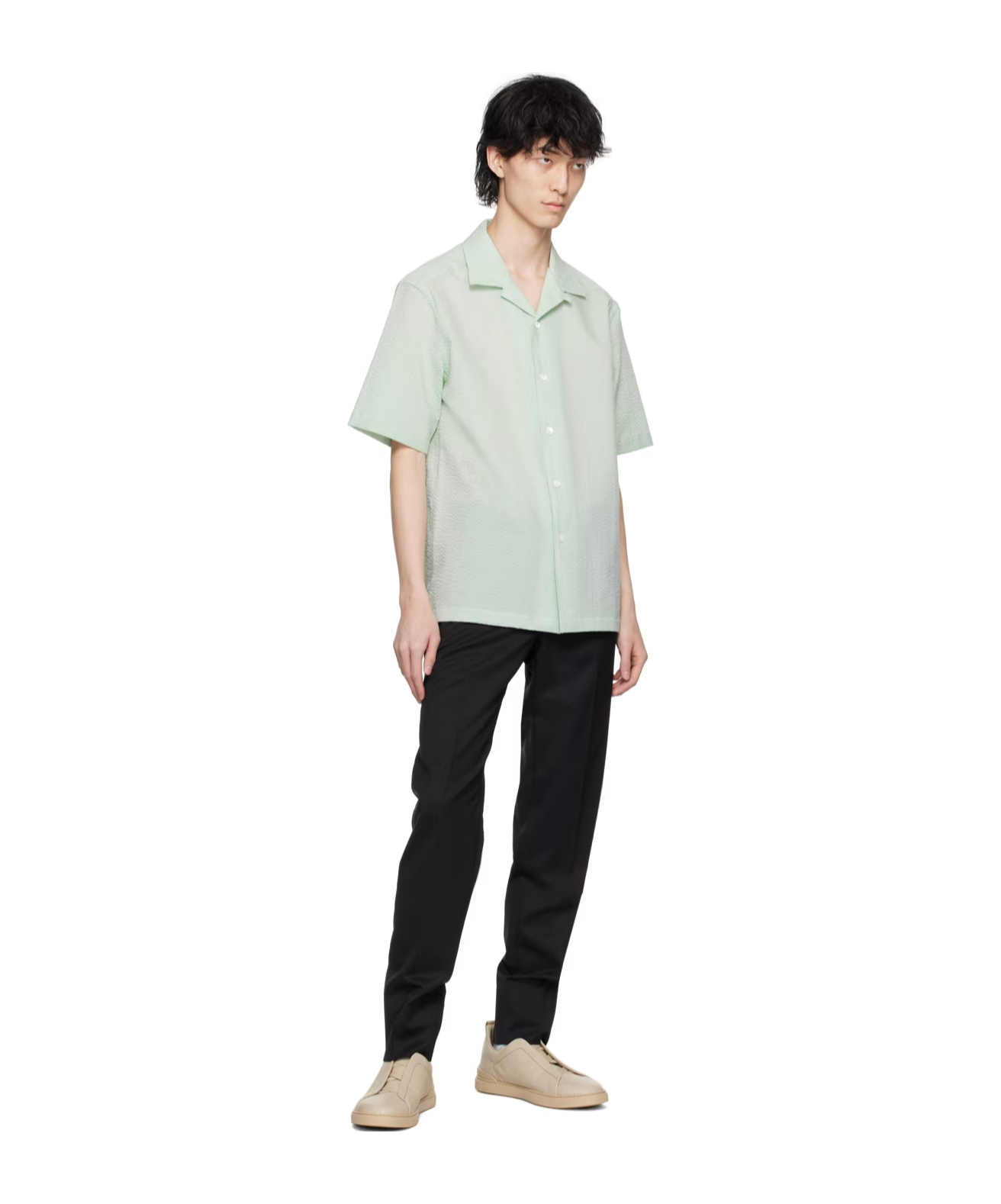 Zegna Green Button Shirt In White