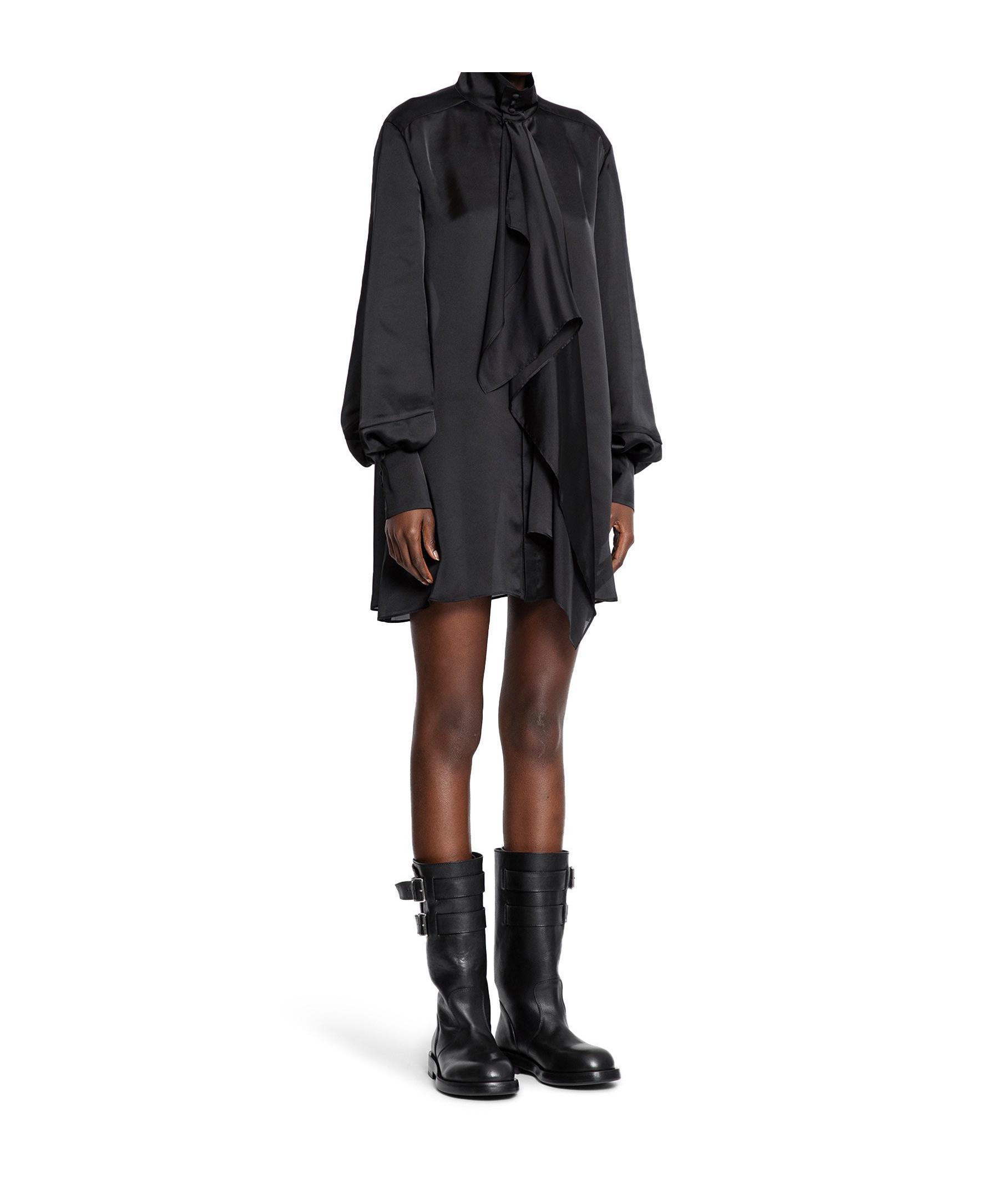 Sacai High-neck Draped Mini Dress In Black