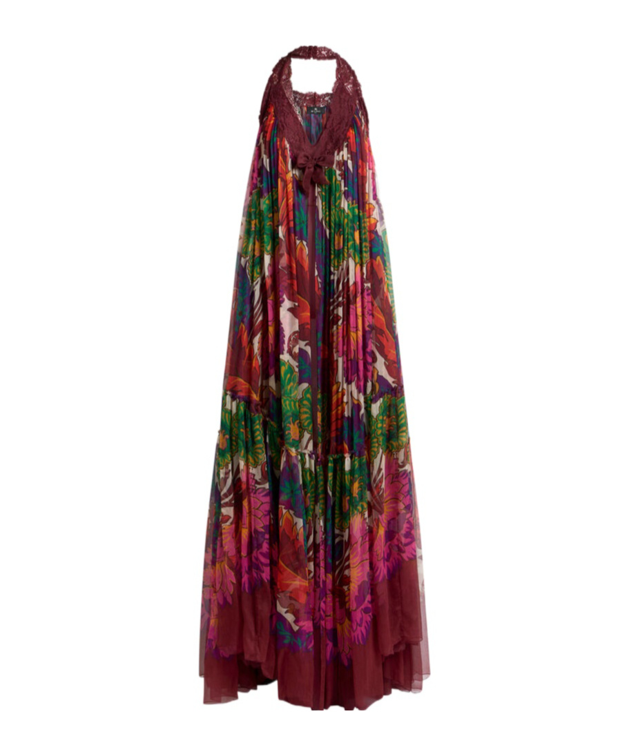 Etro Multicoloured Boho Dress With Open Back And Flounce In Multicoloured