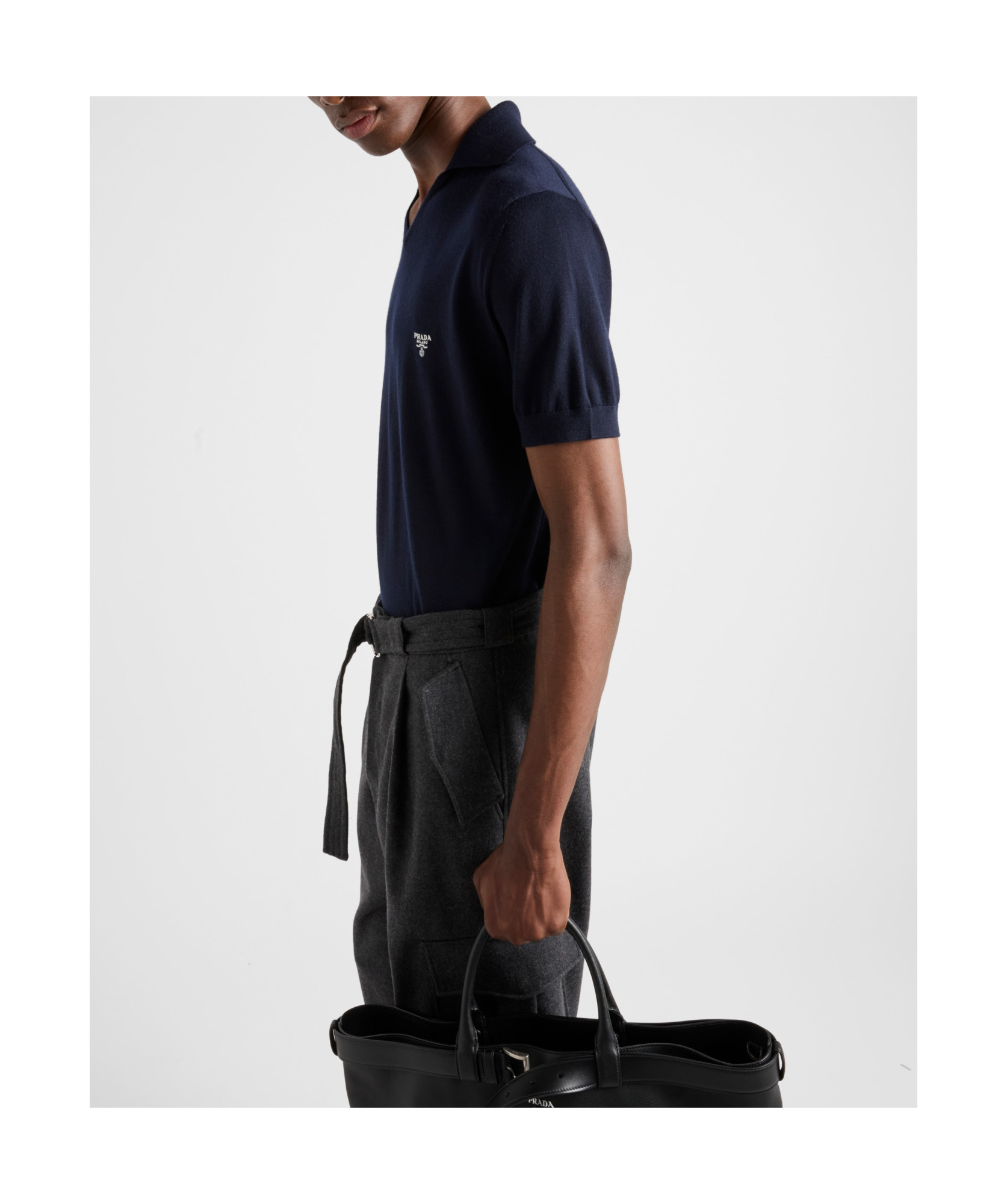 Prada Midnight Blue Cashmere Polo Shirt In Black