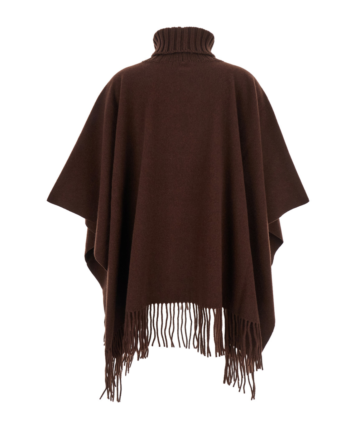 Fabiana Filippi Brown Cape With High Neck And Fringed Hem In Wool Blend Woman In Multi