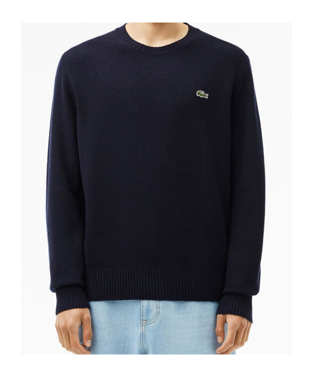 Lacoste Organic Cotton Sweater Round Neck Navy Blue In Blue