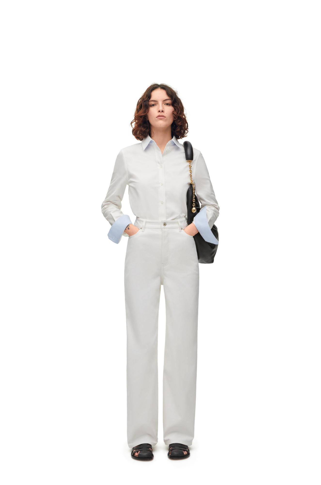 Shop Loewe High Waisted Jeans In Cotton In White