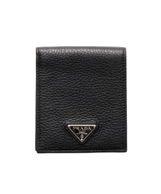 Prada Enamel Triangle-logo Wallet In Black