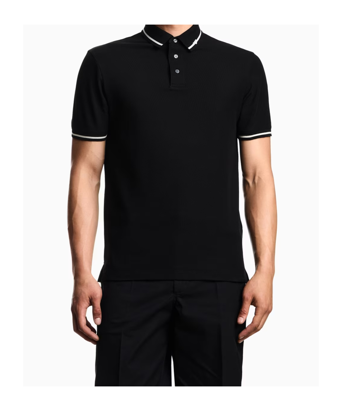 Emporio Armani Classic Piqué Polo Shirt With Polished Collar In Black
