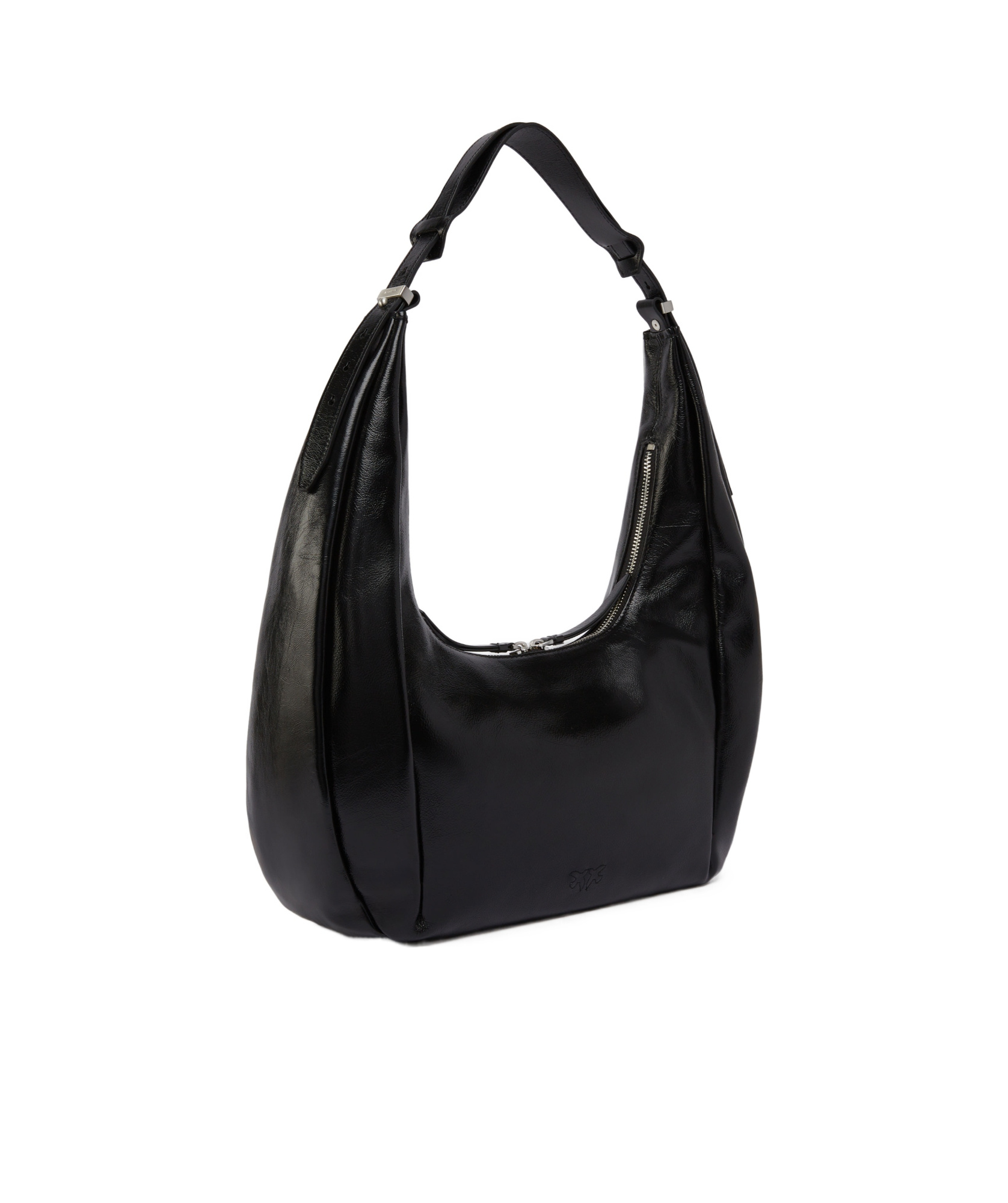 Pinko Hobo Slouchy Large Shoulder Bag In Shiny Leather In Black