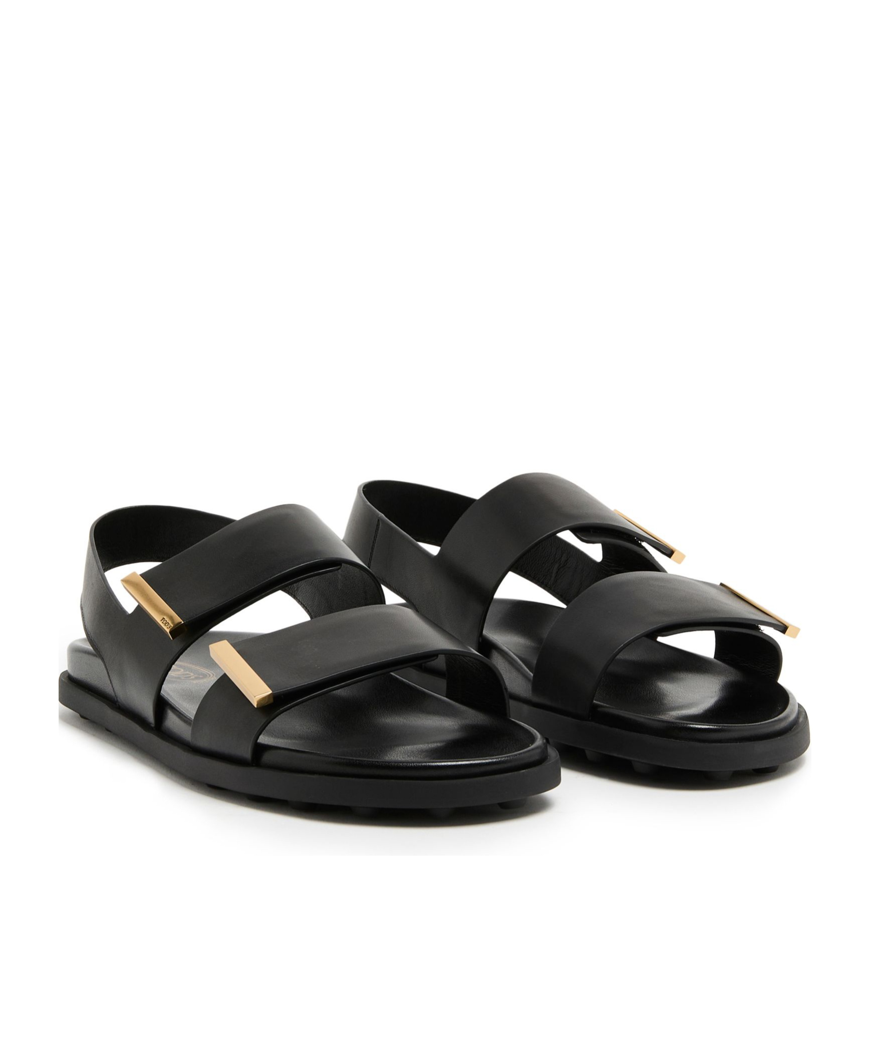 Shop Tod's Round Toe Flat Sandals In Black