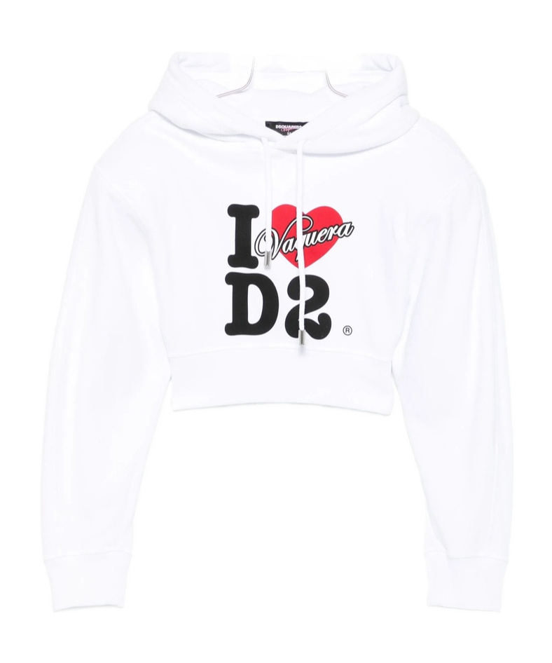 Dsquared2 Vaquera Gimy Dean Cropped Jersey Hoodie In Multi