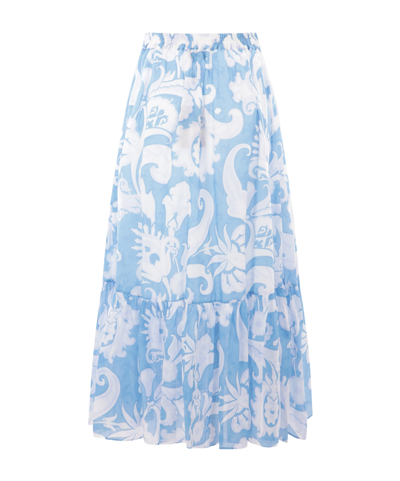 Etro Maxi Cotton Skirt With Contrasting Floral Paisley Print In White