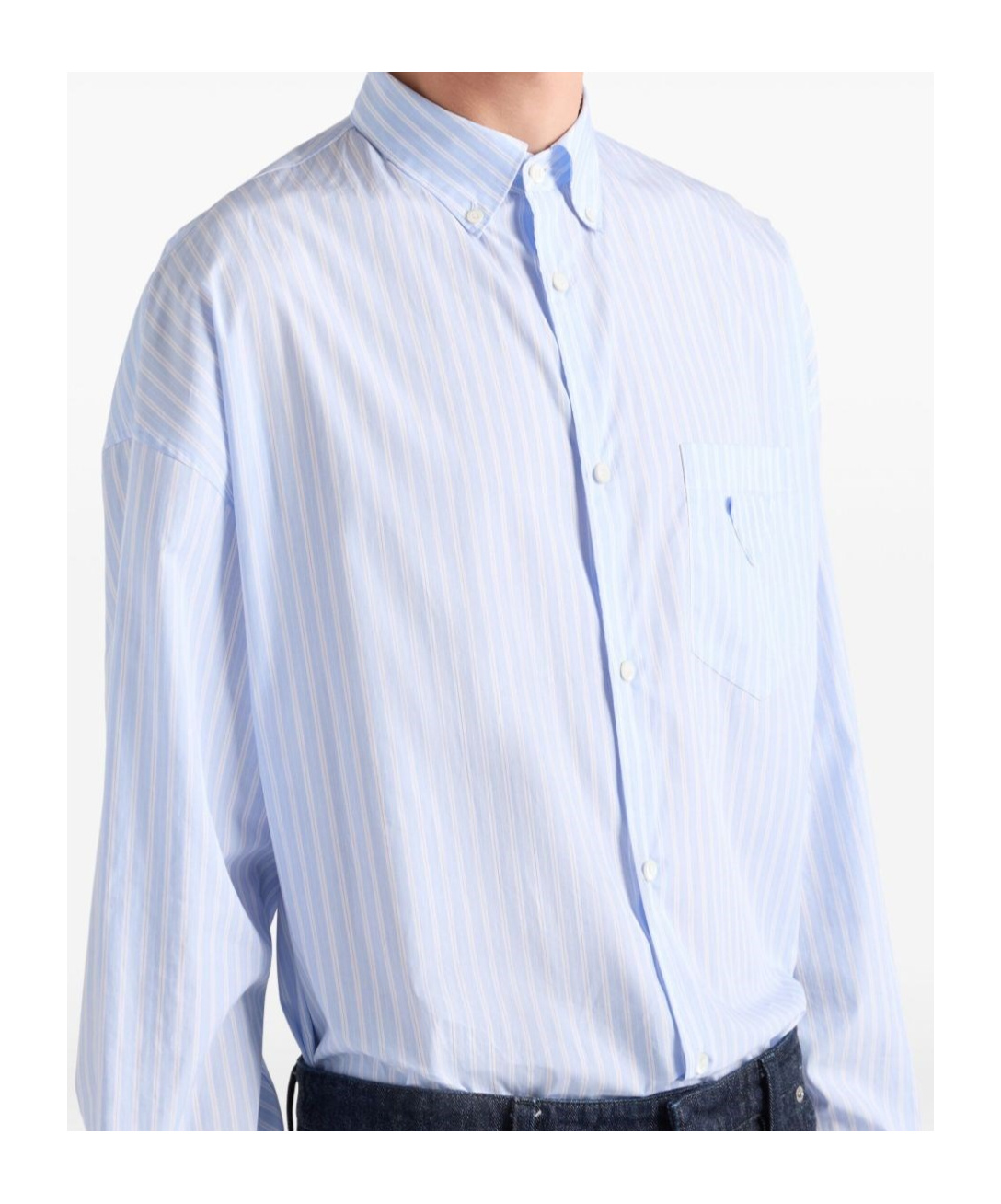 Prada Striped Cotton Shirt In Blue