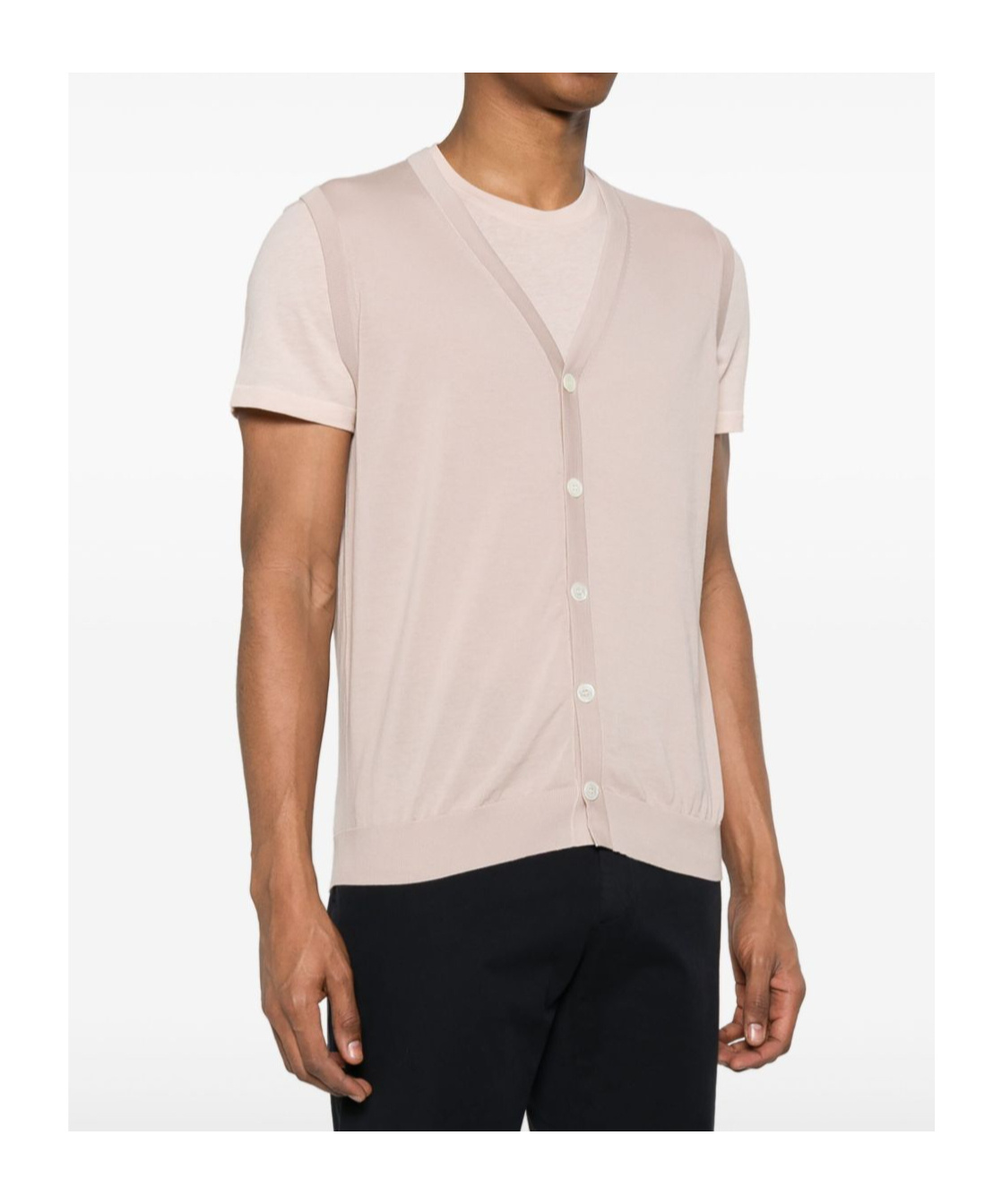 Drumohr V-neck Ribbed Cotton Vest In Pink