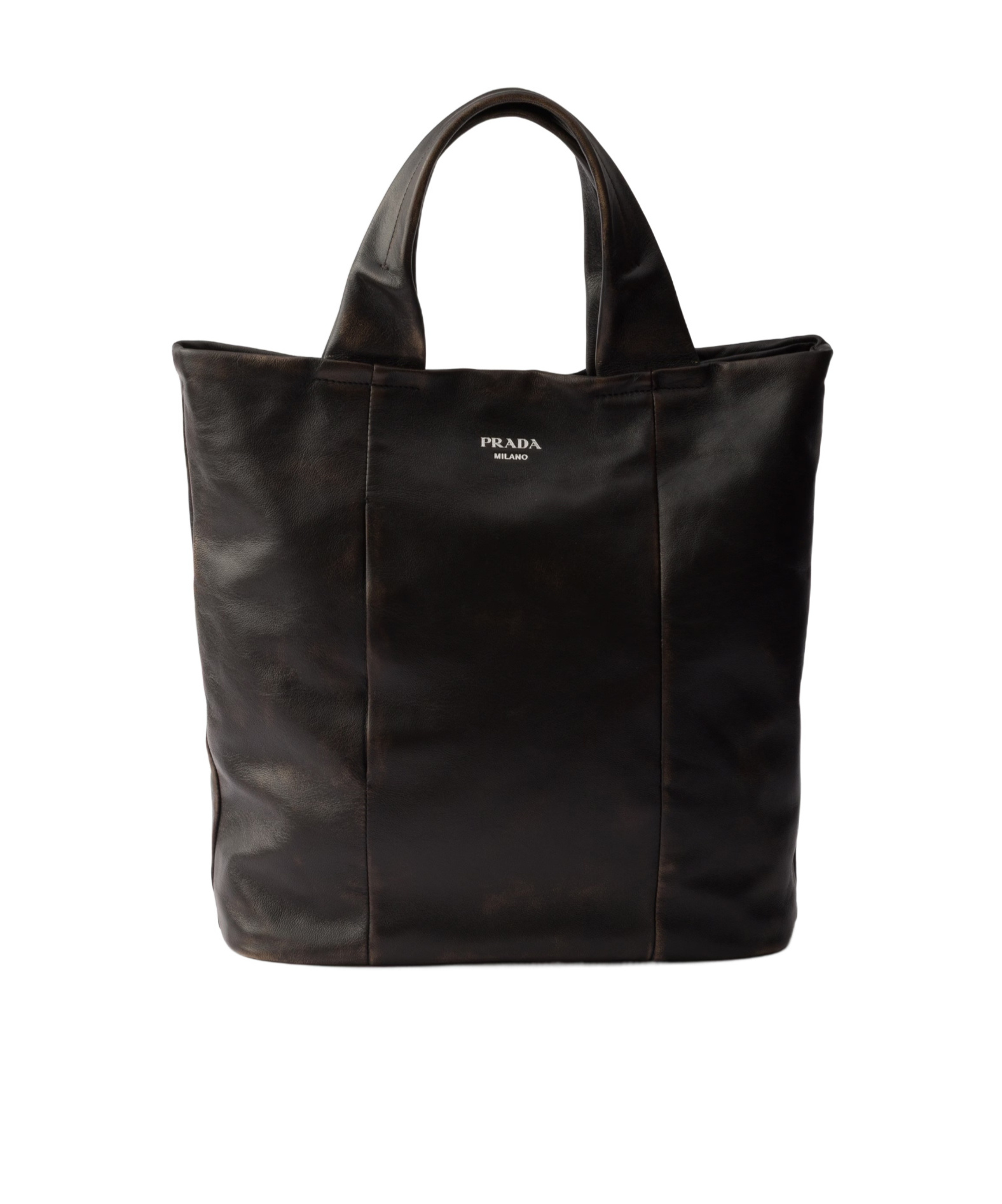 Prada Distressed Nappa Leather Tote Bag In Brown