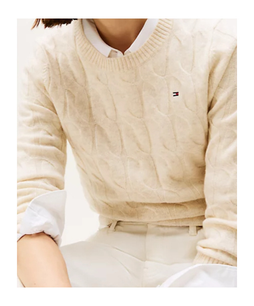 Tommy Hilfiger Textured Cable Knit Wool Pullover In Neutral
