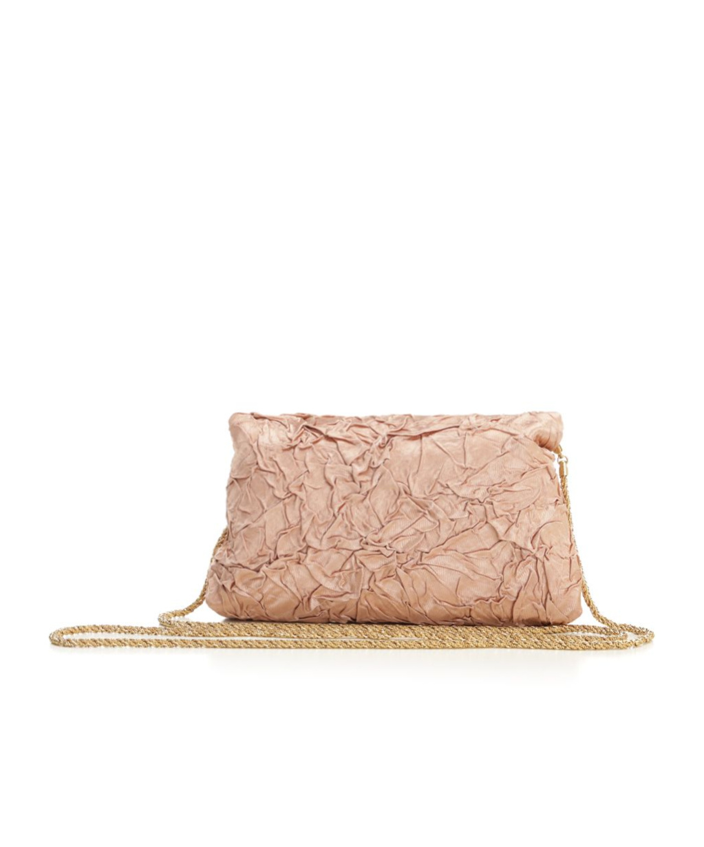 Dries Van Noten Chain Strap Crinkled Texture Envelope Flap Metallic Finish Pleated Fabric Shoulder Bag In Peach