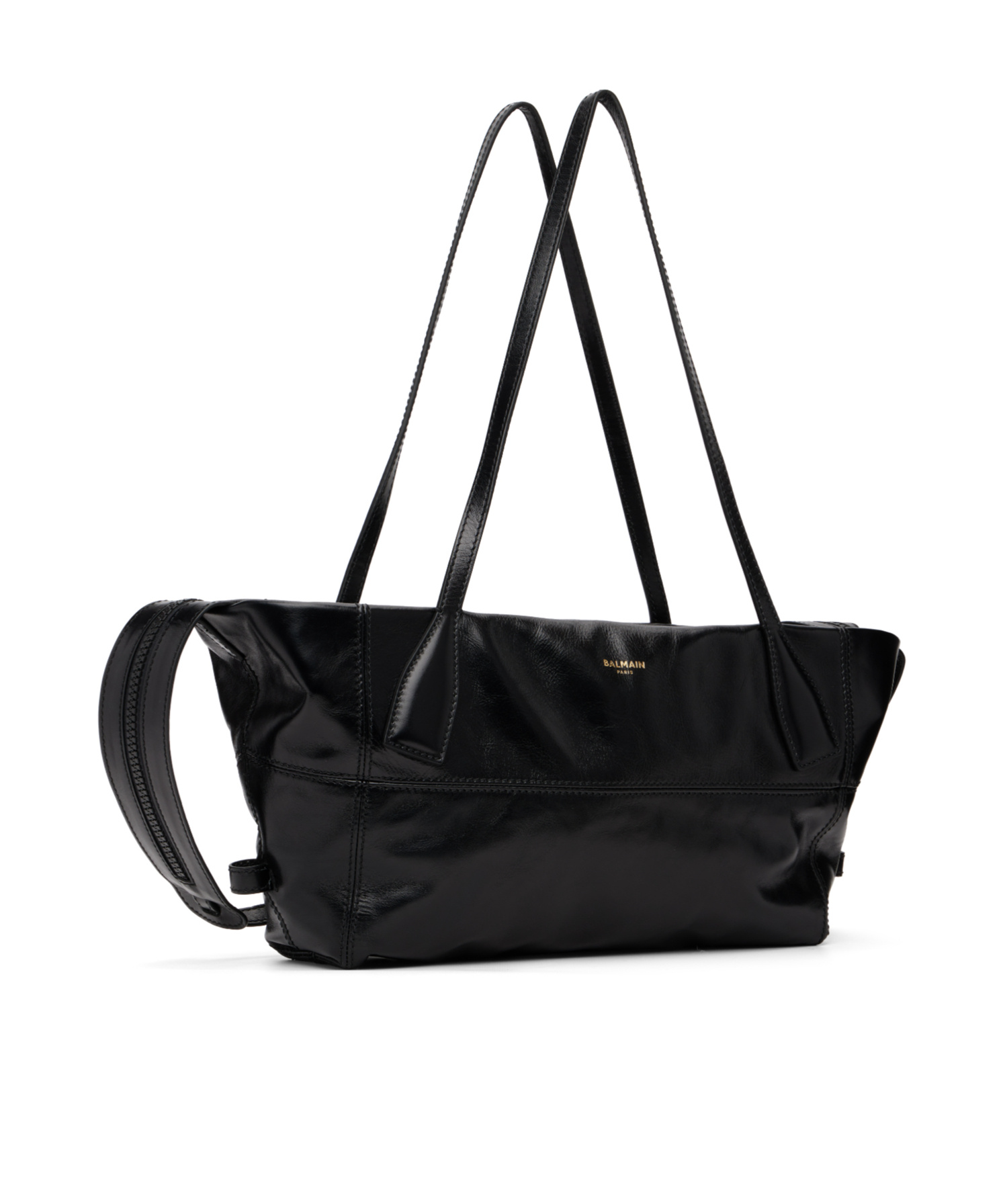 Balmain Small Track Zips Leather Shoulder Bag In Black