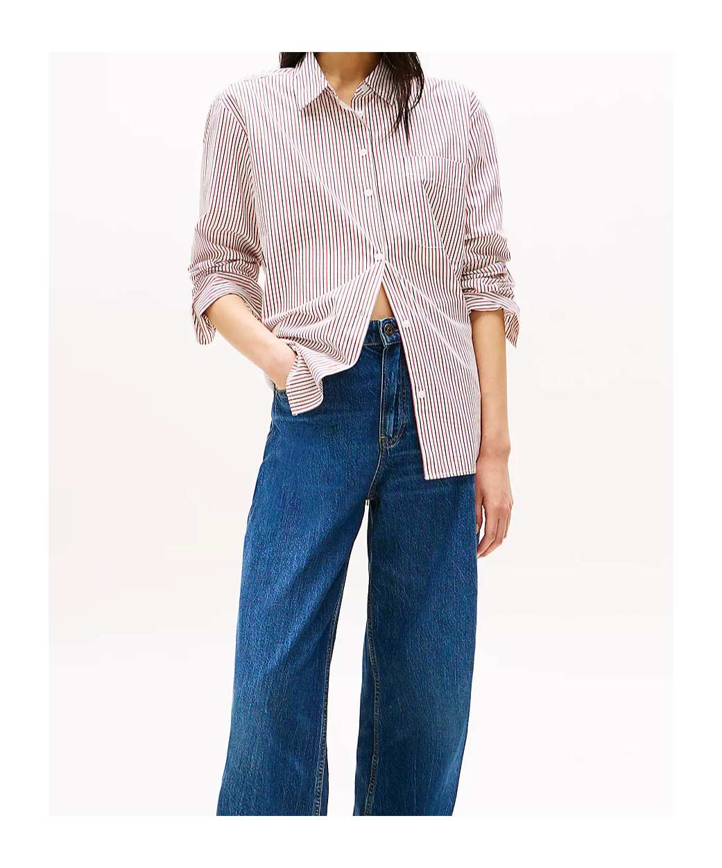 Tommy Hilfiger Oversized Fit Stripe Shirt In Red White Blue Thin Stp