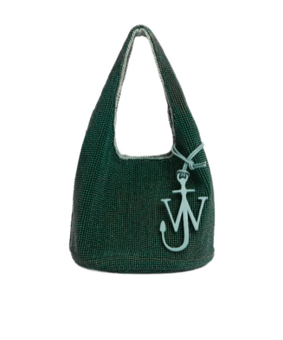 Jw Anderson Beaded Shoulder Bag Structured Shape In Green