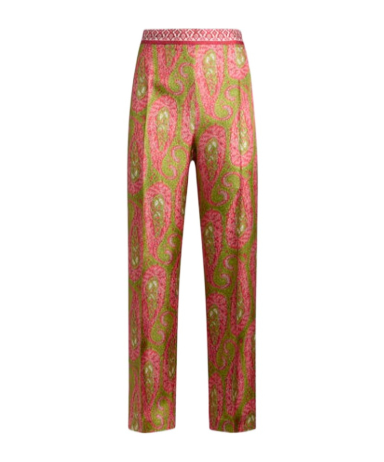 Etro Bootcut Trousers With Placed Paisley Foliage Print In Brown