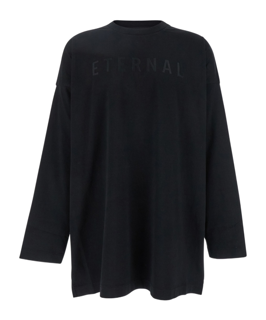 Fear Of God Black T-shirt With Eternal Print On The Front And Logo Patch On The Back In Black