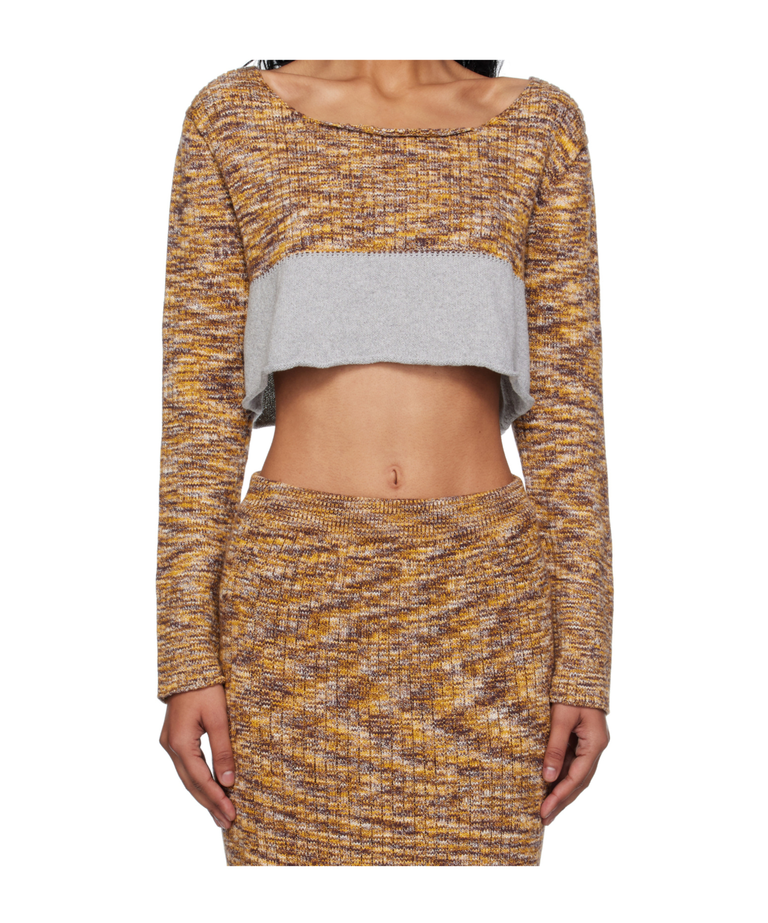 Baserange Multicolor Waste Cropped Sweater In Brown