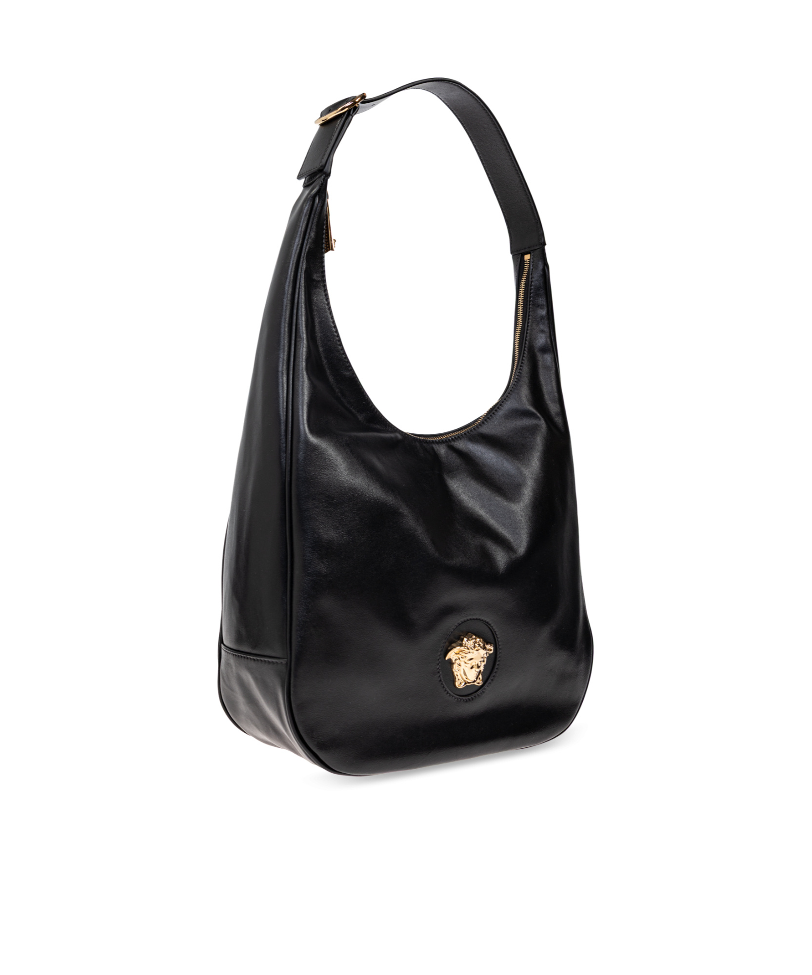 Versace La Medusa Leather Shoulder Bag In Black