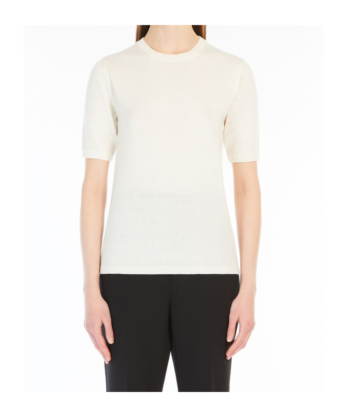 Max Mara Short-sleeved Cashmere Sweater In White