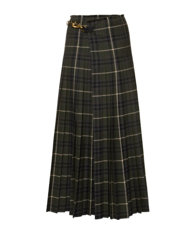 Burberry Check Wool Blend Pleated Long Skirt