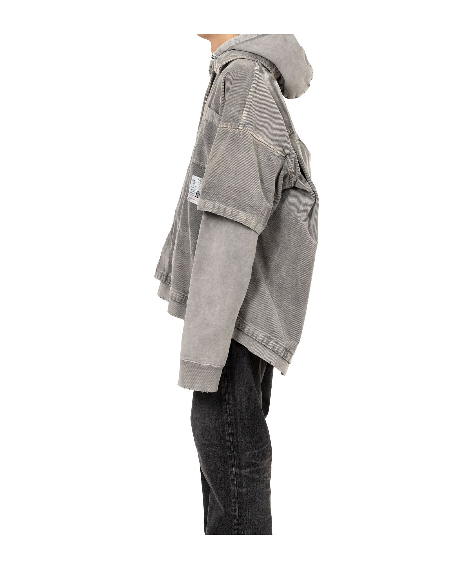 Miharayasuhiro Corduroy Hooded Layered Shirt In Gray