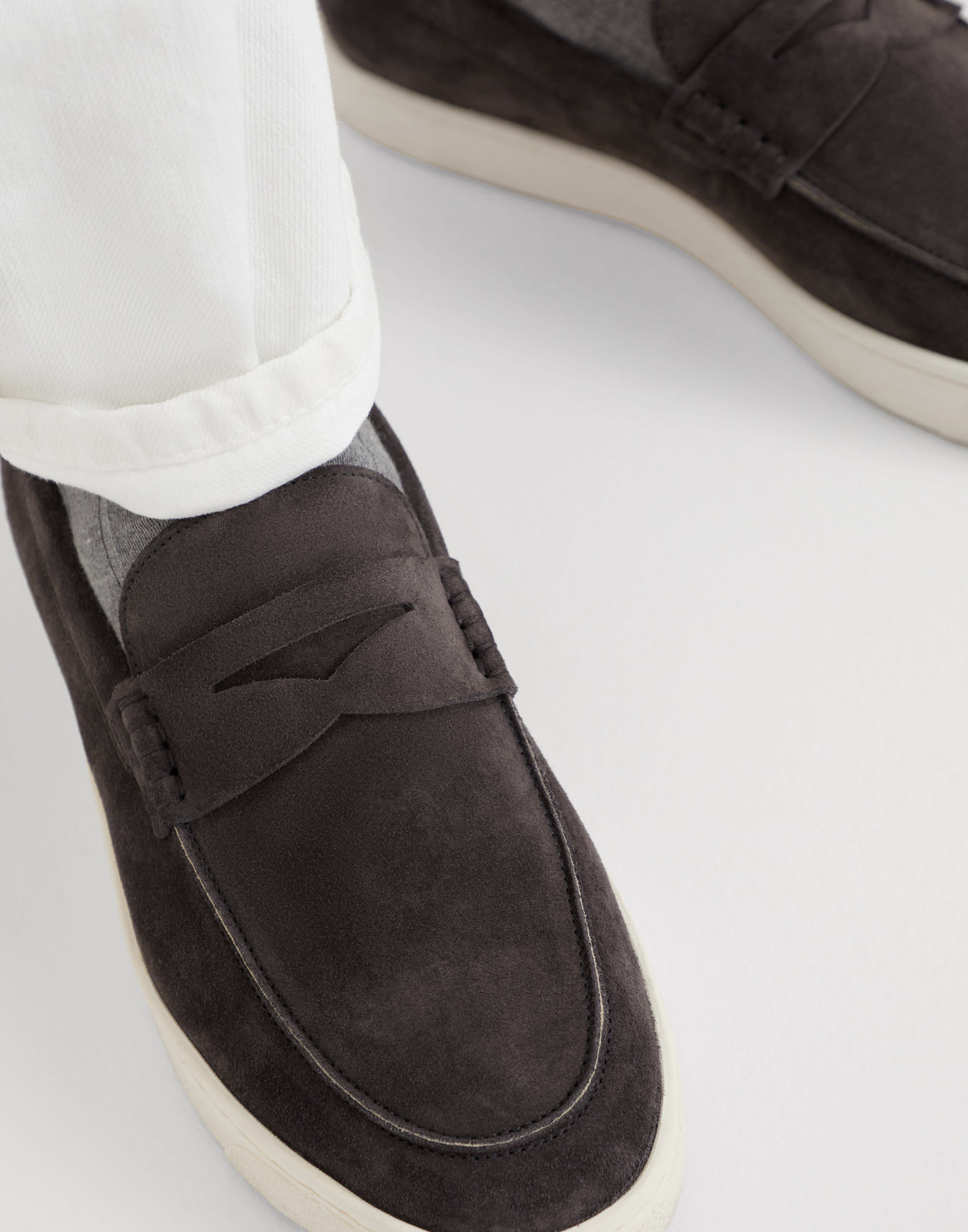 Brunello Cucinelli Penny-slot Suede Loafers In Black