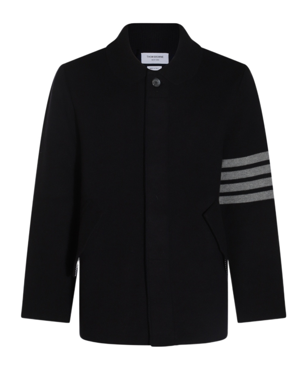 THOM BROWNE STRIPE-DETAILING WOOL BLEND CARDI-COAT