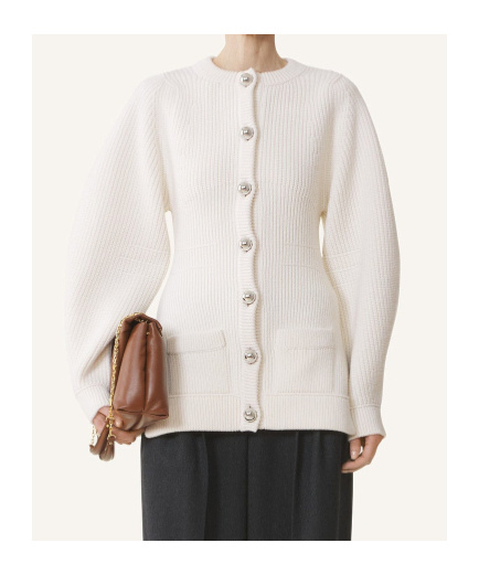 Lanvin Ribbed Button Cardigan In White