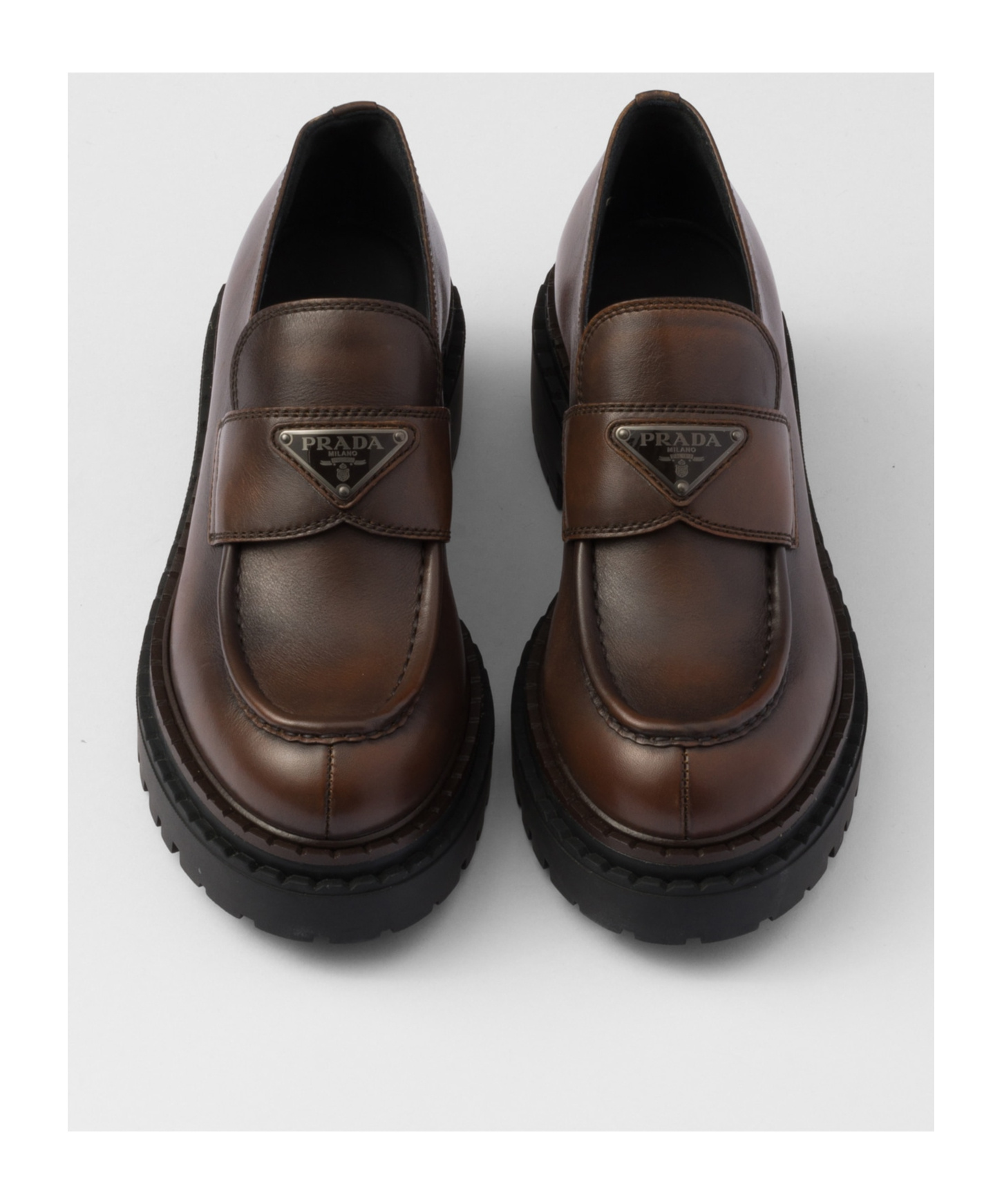 Prada Chocolate Cognac Brushed Leather Moccasin Women In Brown