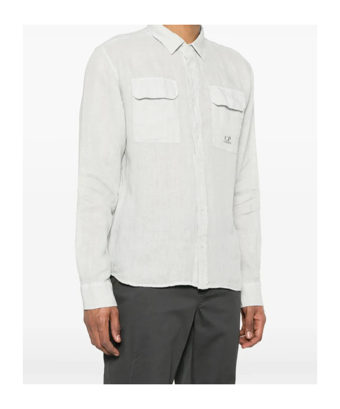 C.p. Company Collared Shirt With Pockets And Long Sleeves In White