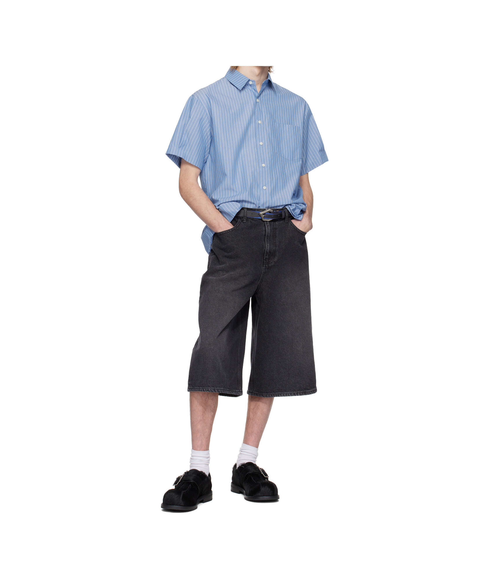 Ader Error Striped Shirt In Blue
